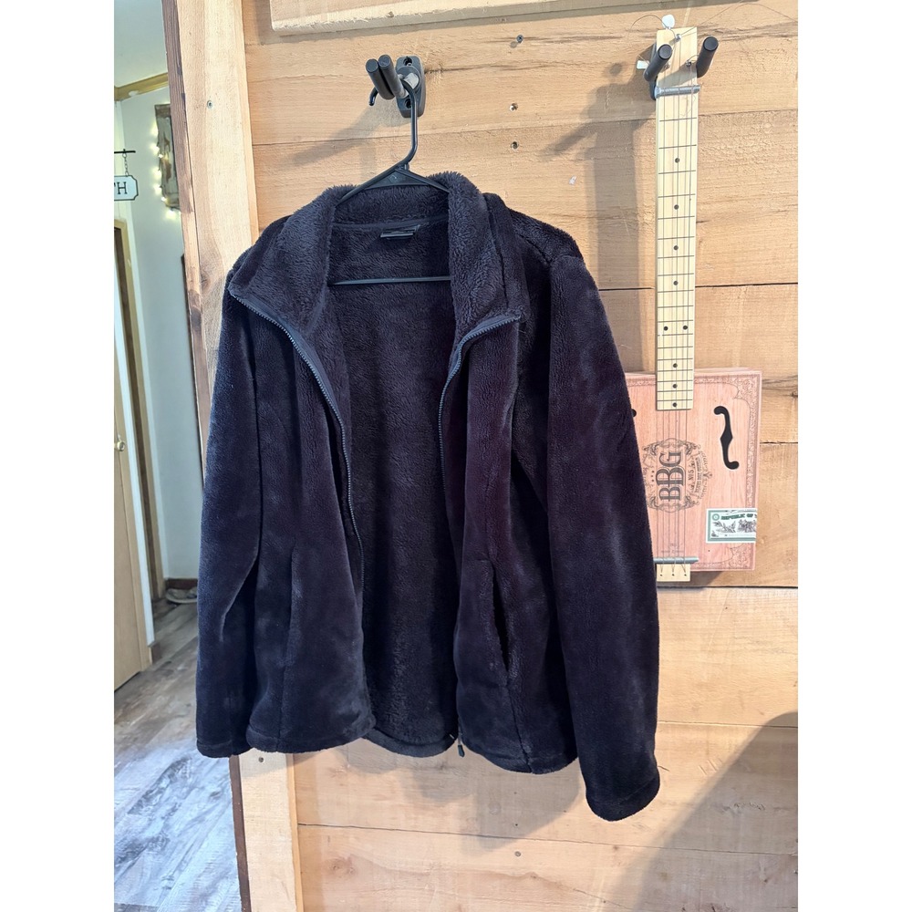 32 Degrees Heat Womens Black Full Zip Plush Fleece Jacket Mock Neck Large